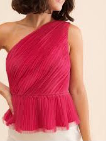 Anthropologie One-Shoulder Pleated Peplum Top In Bright Pink